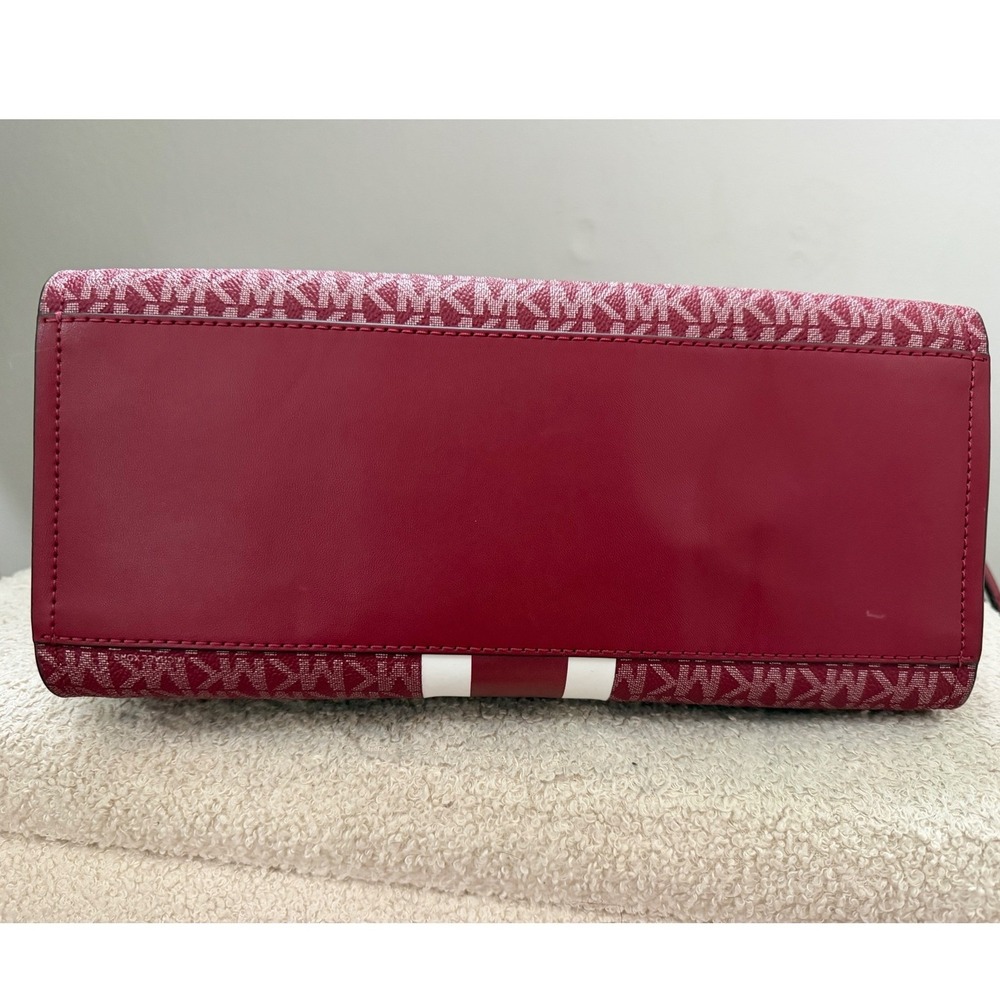 Michael Kors Burgundy Monogram Stripe Satchel Crossbody Bag and Wallet Wristlet - Picture 6 of 16
